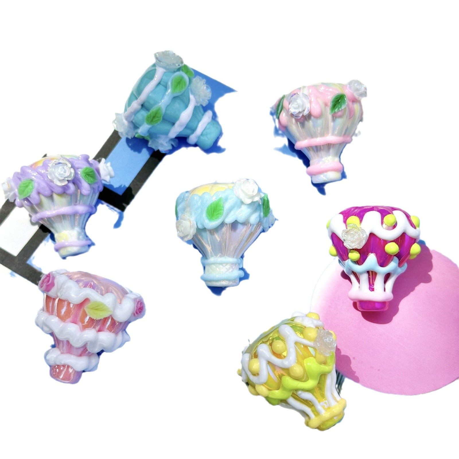 Wholesale 5pcs 3mm Flower Cream Hot Air Balloon Hand-painted Beads